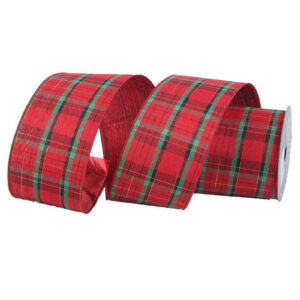 Red Velour Tartan Christmas Tree Ribbon 10cm x 10m