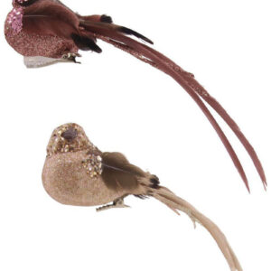 Light pink and magenta Bird Christmas Tree Clips with Feathered Tail 16cm
