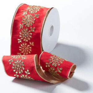 RED Durion Ribbon With CHAMPAGNE JEWELS 10CM x 5M