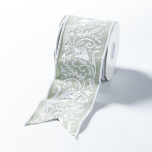 MINT Dupion Ribbon With White Leaf Emroidery