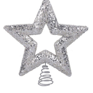 SILVER GLITTER STAR TREE TOPPER 29CM