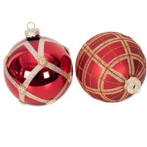 Set of 2 Red & Gold Glass Baubles