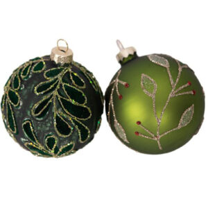 Set of 2 Emerald and Gold Baubles