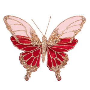 Red & Champagne Butterfly Christmas Tree Clip 18cm