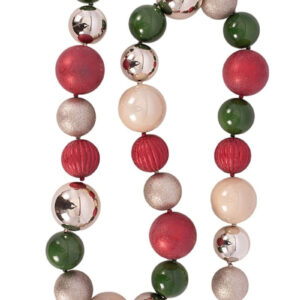 Red Green and Champagne Christmas Bauble Garland