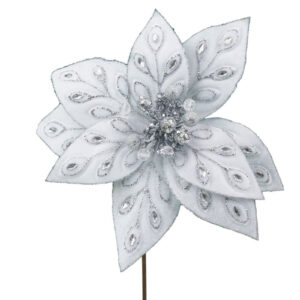 White Poinsettia with Glitter Details 28cm wide