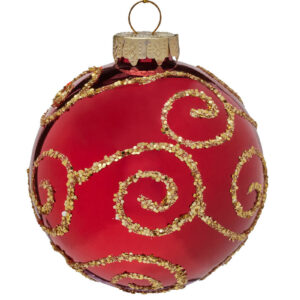 Red glass bauble with gold details 80mm