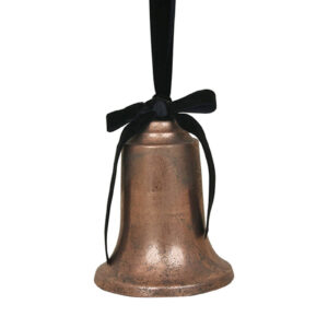 Antique Rose Metal Bell with Black Velvet Ribbon