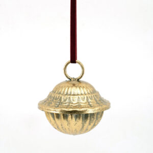 Gold Metal Bell with burgundy velvet ribbon - 12.5cm
