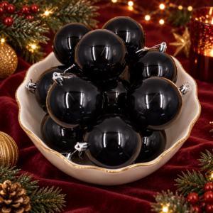 Black Christmas Baubles 80mm Gloss Packs
