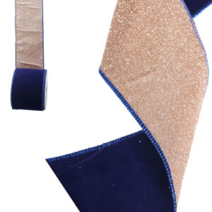 NAVY BLUE Velour Double Layer Ribbon with Gold Glitter Back 10cm Wide