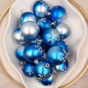 Blue With White Snowflakes 60mm Baubles 18pk