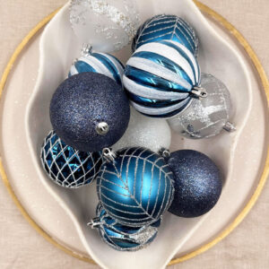Dark Blue, Pearl & White Decorative Bauble 16 Pack 80mm