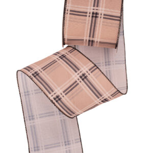 Natural Plaid Ribbon with Wire Edging 10cm x 10m