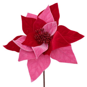 Candy Pink and Red Velour Poinsettia Flower Pick 27cm