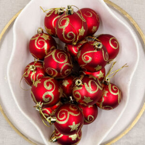 Red with Gold Swirl Detail 60mm Baubles 18 Pack