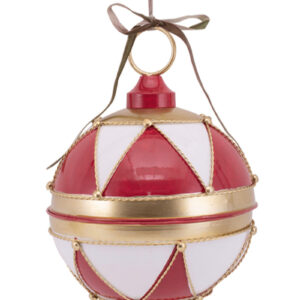 Red, White and Gold Antique Metal Bauble 30cm