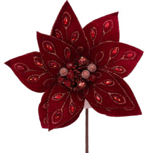 Red Poinsettia with Glitter Details 28cm wide