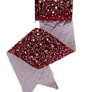Burgundy Velour Ribbon with Crystal Bead Detailing and Wire Edging