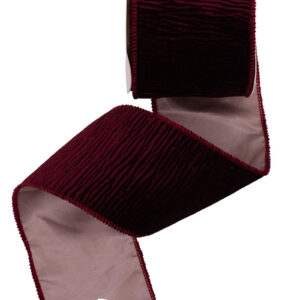 Burgundy Velour Ribbon with Champagne Wire Edging